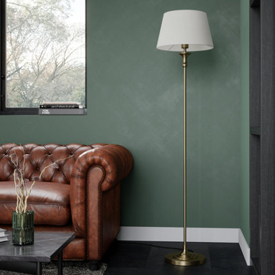 Goodhome Seekonk Satin Cream Antique Brass Effect Led Floor Lamp