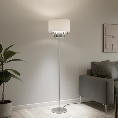 Goodhome Crowle Satin Cream Silver Effect Led Floor Lamp