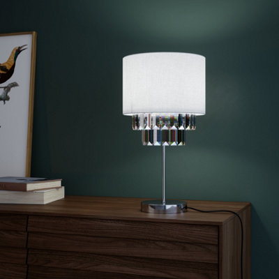 Goodhome Crowle Cylinder Brushed Satin Silver Effect Table Lamp