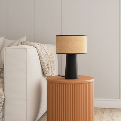 Goodhome Tolland Cylinder Matt Natural & Black Table Lamp