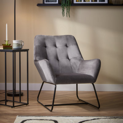 B&Q Turio Grey Velvet Effect Relaxer Chair (H)800Mm (W)650Mm (D)815Mm