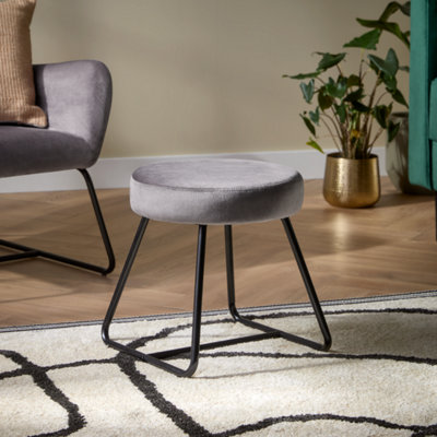 B&Q Turio Velvet Effect Grey Metal Stool