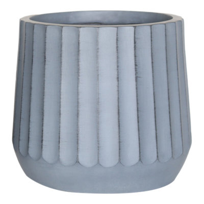 Verve Grey Wide Ribbed Fibreclay Plant Pot (Dia) 28Cm, (H)25Cm