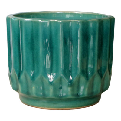 Verve Green Ceramic Plant Pot (Dia) 17Cm, (H)13Cm