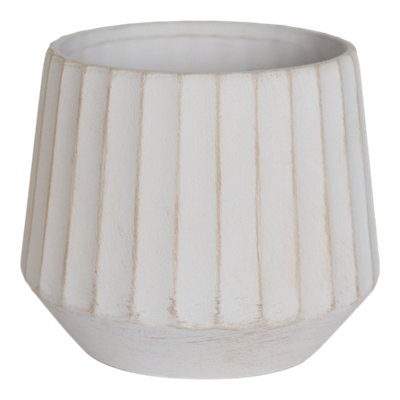 Verve Beige Wide Ribbed Ceramic Plant Pot (Dia) 16Cm, (H)13.5Cm