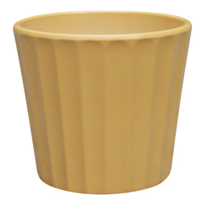 Verve Painted Golden Apricot Ribbed Clay Plant Pot (Dia) 16.5Cm, (H)15Cm