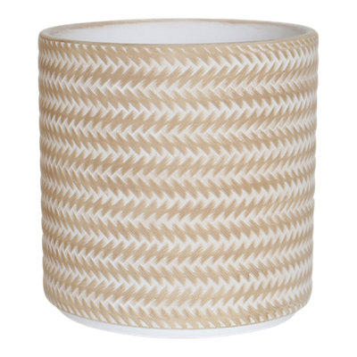 Verve Beige Rattan Effect Terracotta Plant Pot (Dia) 14.5Cm, (H)14Cm