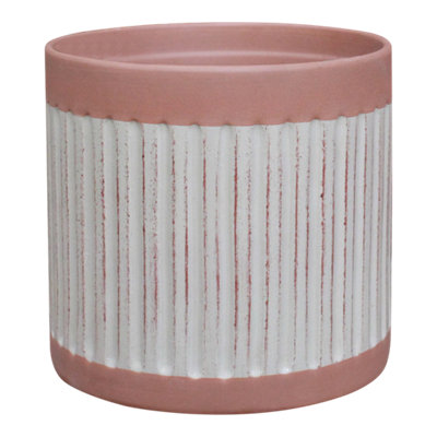Verve Cream Ribbed Terracotta Plant Pot (Dia) 30Cm, (H)12Cm