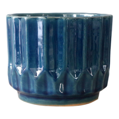Verve Blue Ceramic Plant Pot (Dia) 17Cm, (H)13Cm