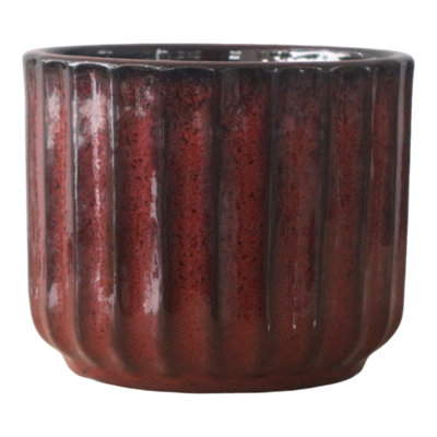 Verve Painted Burnt Russet Wide Ribbed Ceramic Plant Pot (Dia) 16Cm, (H)13Cm