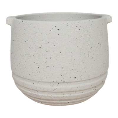 Verve Painted Cream Clay Plant Pot (Dia) 20Cm, (H)17Cm