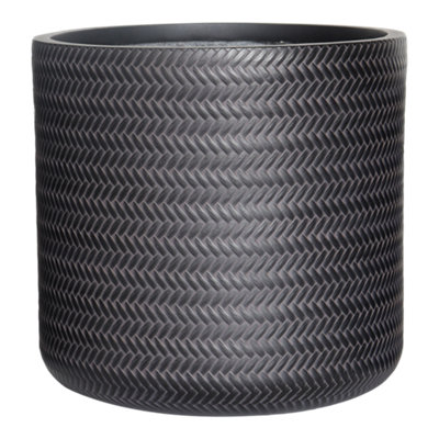 Verve Black Rattan Effect Fibreclay Plant Pot (Dia) 36Cm, (H)34.5Cm