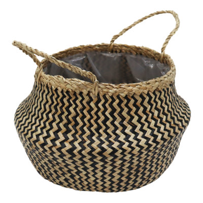 Verve Black Zigzag Seagrass Plant Pot (Dia) 35Cm, (H)24Cm