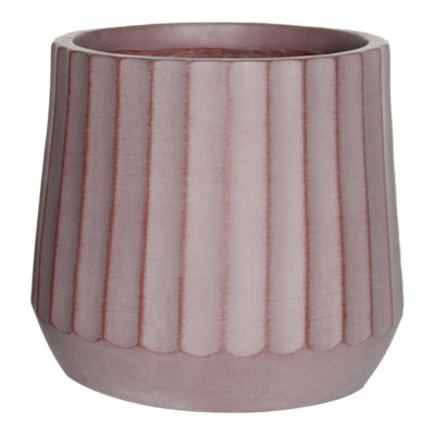 Verve Red Wide Ribbed Fibreclay Plant Pot (Dia) 28Cm, (H)25Cm