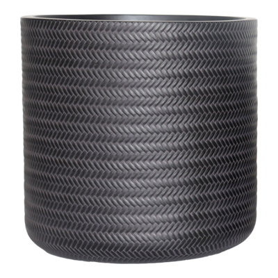 Verve Black Rattan Effect Fibreclay Plant Pot (Dia) 43Cm, (H)43Cm