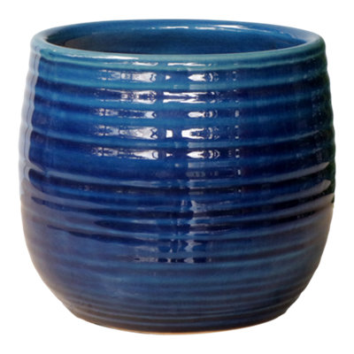 Verve Blue Ceramic Glazed Plant Pot (Dia) 15Cm, (H)12.5Cm