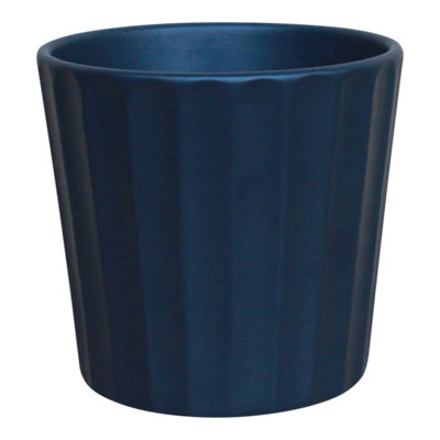 Verve Painted Midnight Navy Ribbed Clay Plant Pot (Dia) 16.5Cm, (H)15Cm