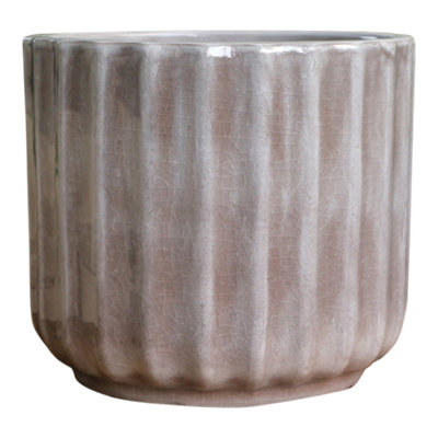 Verve Glazed Silver Grey Ceramic Plant Pot (Dia) 20Cm, (H)20Cm