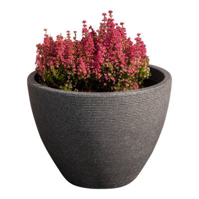 Verve Grey Stone Effect Ridged Planter Plastic Plant Pot (Dia) 40Cm, (H)30Cm