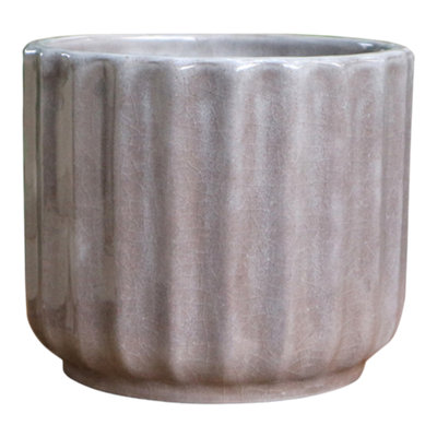 Verve Glazed Silver Grey Ceramic Plant Pot (Dia) 16Cm, (H)13Cm