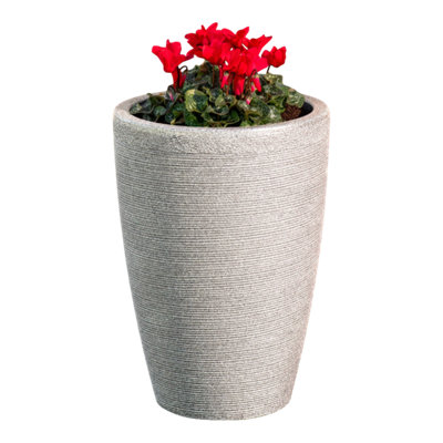 Verve Taupe Stone Effect Tall Ridged Planter Plastic Plant Pot (Dia) 35Cm, (H)50Cm