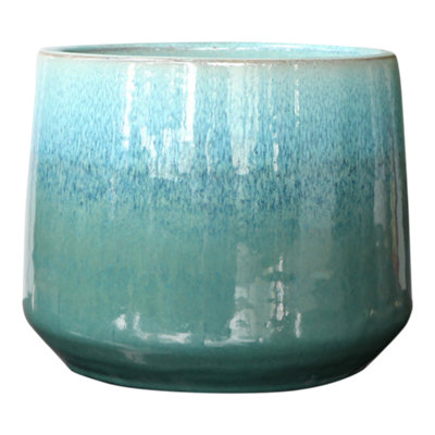 Verve Glazed Blue Ombre Ceramic Plant Pot (Dia) 24Cm, (H)20Cm