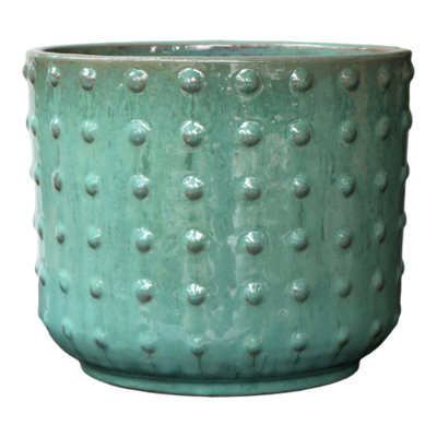 Verve Glazed Blue Ceramic Plant Pot (Dia) 23Cm, (H)20Cm