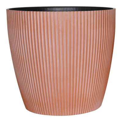 Verve Brown Ribbed Recycled Plastic Plant Pot (Dia) 22Cm, (H)20Cm
