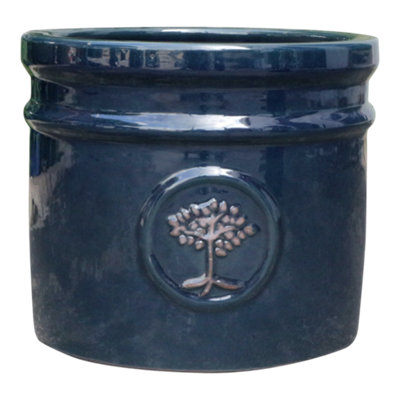 Verve Painted Navy Ceramic Plant Pot (Dia) 30Cm, (H)26Cm