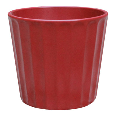 Verve Painted Scarlet Sage Ribbed Clay Plant Pot (Dia) 16.5Cm, (H)15Cm