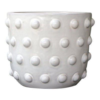 Verve White Ceramic Glazed Plant Pot (Dia) 25Cm, (H)20Cm