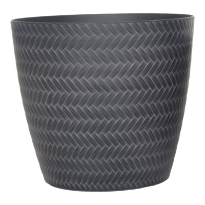 Verve Rattan Effect Black Recycled Plastic Plant Pot (Dia) 18Cm, (H)17Cm