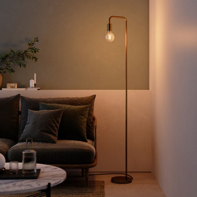 Goodhome Ghlin Satin Antique Brass Effect Floor Lamp
