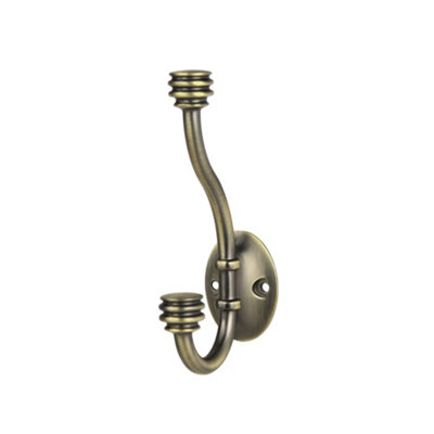 Goodhome Cap End Antique Brass Effect Zinc Alloy Wall-Mounted Hat & Coat Hook (H)126Mm (D)35Mm