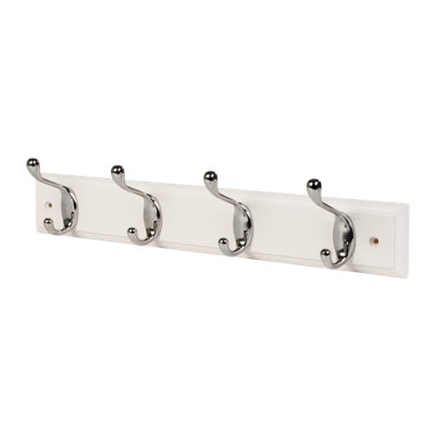 Goodhome Polished Gloss White Chrome Effect Pine 4 Hook Rail (L)458Mm (H)95Mm