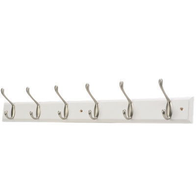 Goodhome Satin White Nickel Effect Pine 6 Hook Rail (L)685Mm (H)105Mm