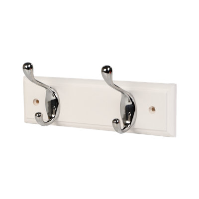 Goodhome Polished Gloss White Chrome Effect Pine 2 Hook Rail (L)225Mm (H)95Mm