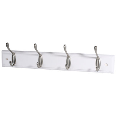 Goodhome Satin White Nickel Effect Pine 4 Hook Rail (L)458Mm (H)105Mm