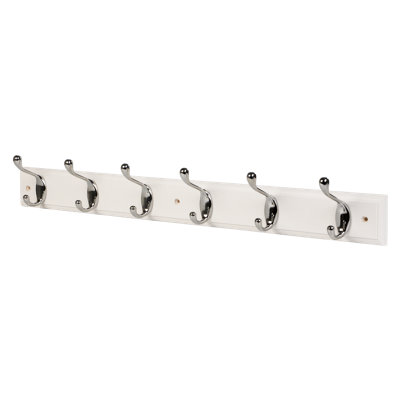 Goodhome Polished Gloss White Chrome Effect Pine 6 Hook Rail (L)685Mm (H)95Mm