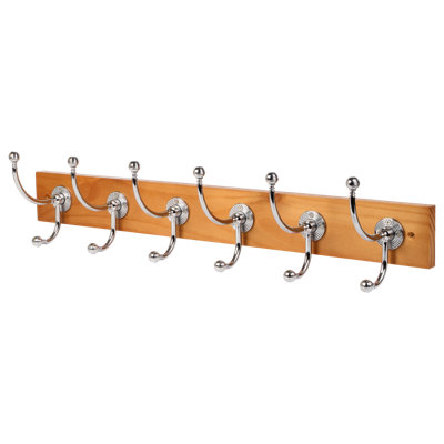 Goodhome Beehive Polished Gloss Natural Oak Chrome Effect Pine 6 Hook Rail (L)685Mm (H)153Mm