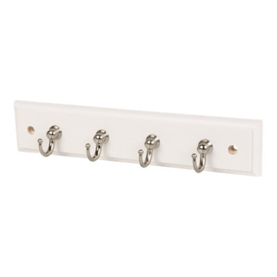 Goodhome Satin White Nickel Effect Pine 4 Hook Rail (L)220Mm (H)44Mm