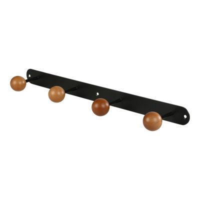 Goodhome Corne Matt Black Wood Effect Steel 4 Hook Rail (L)520Mm (H)40Mm