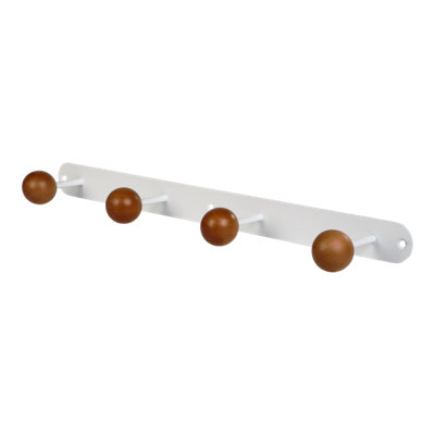 Goodhome Corne Matt White Wood Effect Steel 4 Hook Rail (L)520Mm (H)40Mm