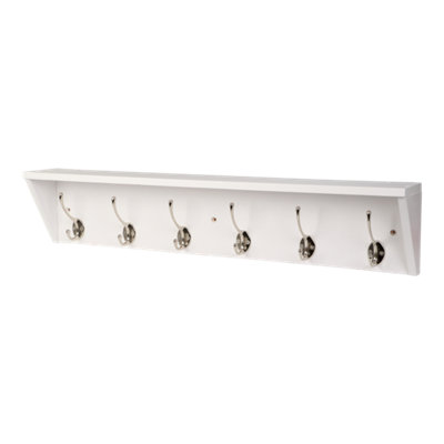 Goodhome Satin White Nickel Effect Pine 6 Hook Rail (L)700Mm (H)140Mm