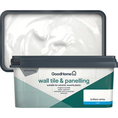 Goodhome Brilliant White Matt Wall Tile & Panelling Paint, 2L