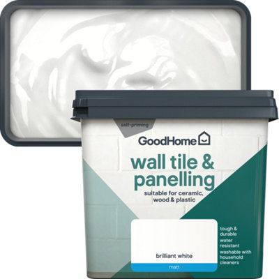 Goodhome Brilliant White Matt Wall Tile & Panelling Paint, 750Ml