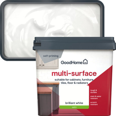 Goodhome Brilliant White Satin Multi-Surface Paint, 750Ml
