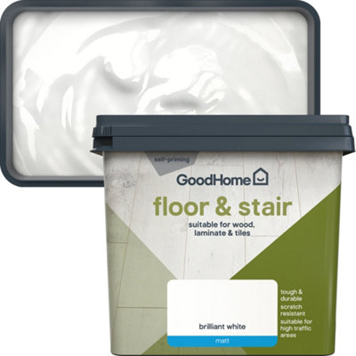 Goodhome Brilliant White Matt Floor & Stair Paint, 750Ml