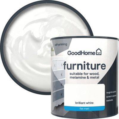 Goodhome Brilliant White Flat Matt Furniture Paint, 500Ml