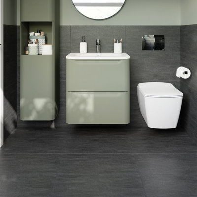 Goodhome Arbace Black Semi-Gloss Stone Effect Porcelain Indoor Wall & Floor Tile, Pack Of 9, (L)610Mm (W)310Mm